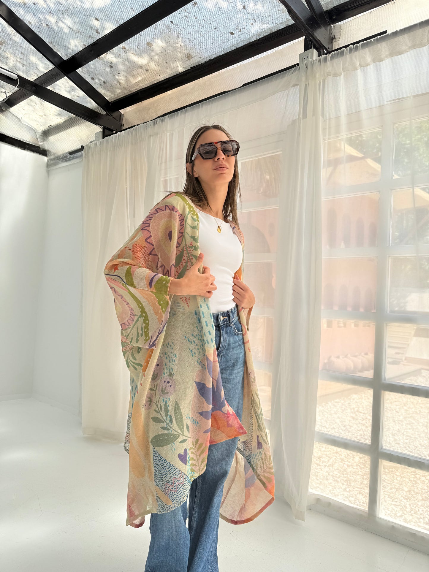 Colorful linen free size cardigan