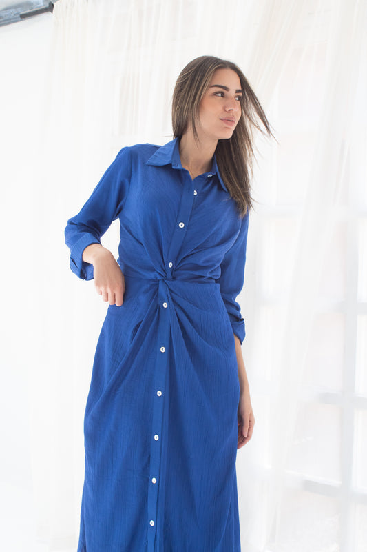 (Soli dress)Royal bueglass (Linen Mixed with Silk)dress