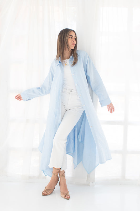 Baby blue linen long shirt dress