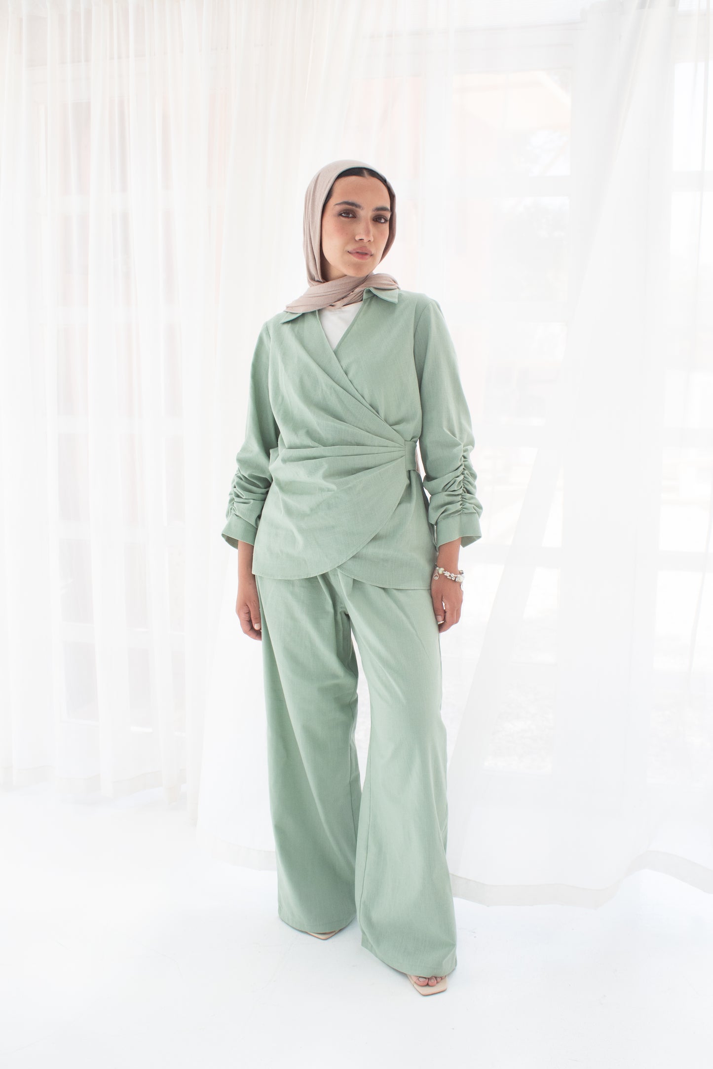 Mint green linen set