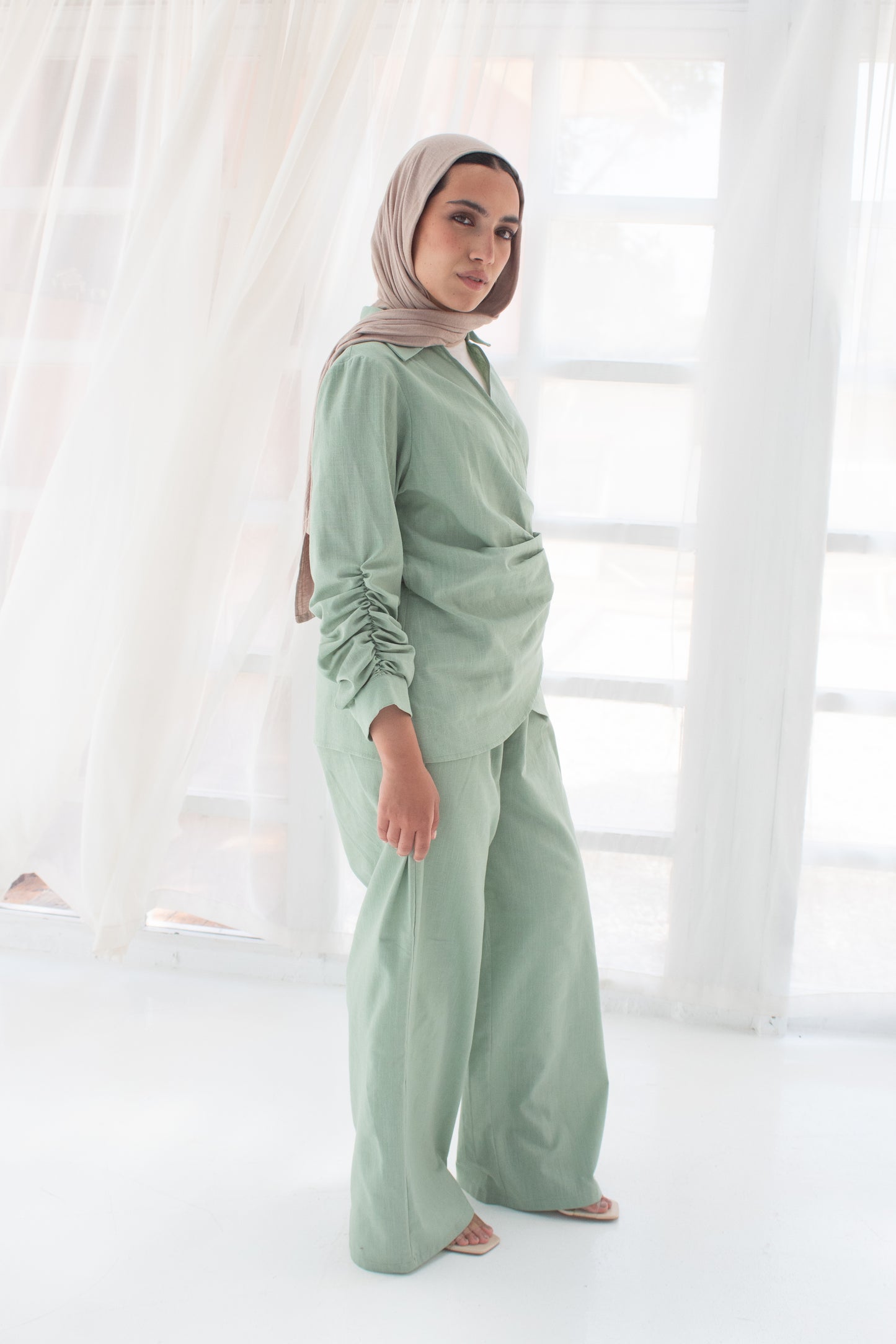 Mint green linen set