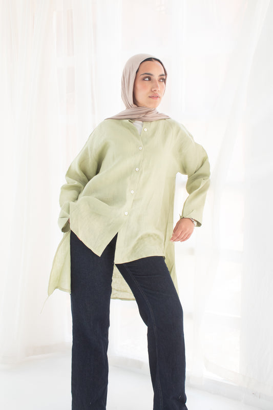 Pure linen shirt in pistachio