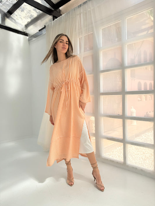 Slitted stripped dress In Orange