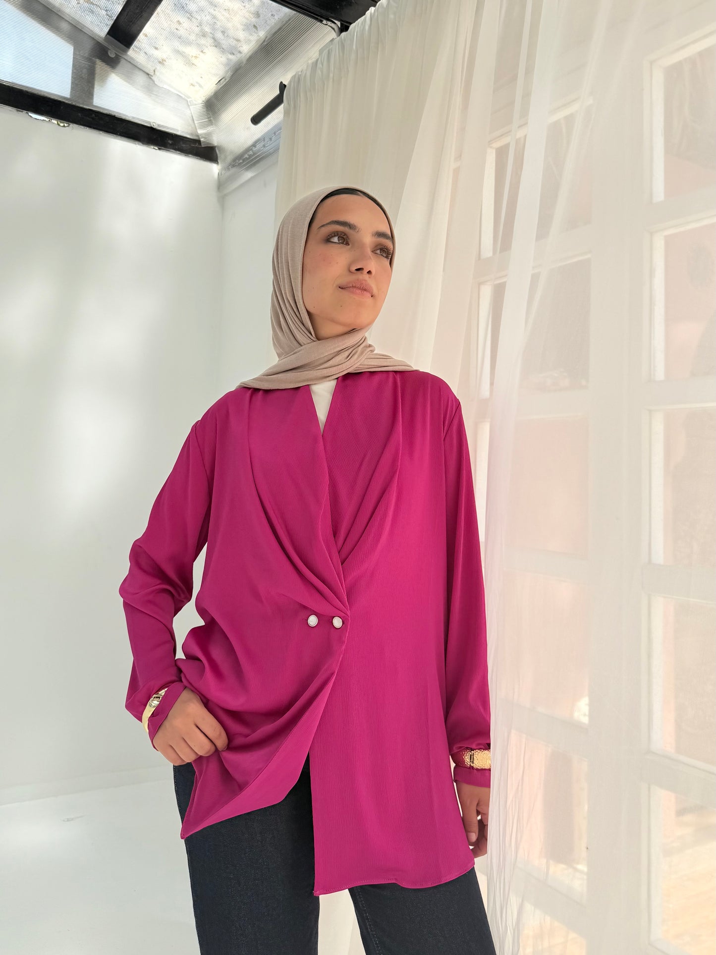 Hot pink satin bubble jacket