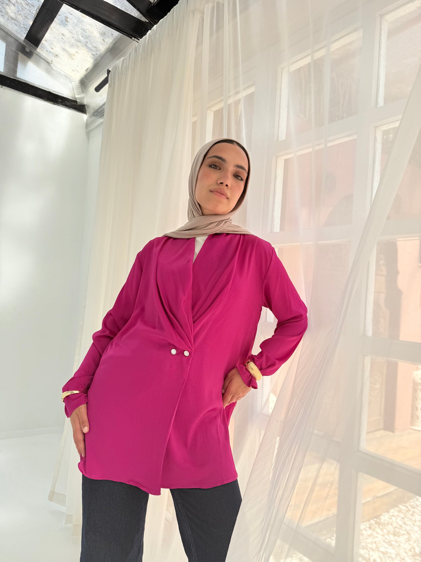 Hot pink satin bubble jacket
