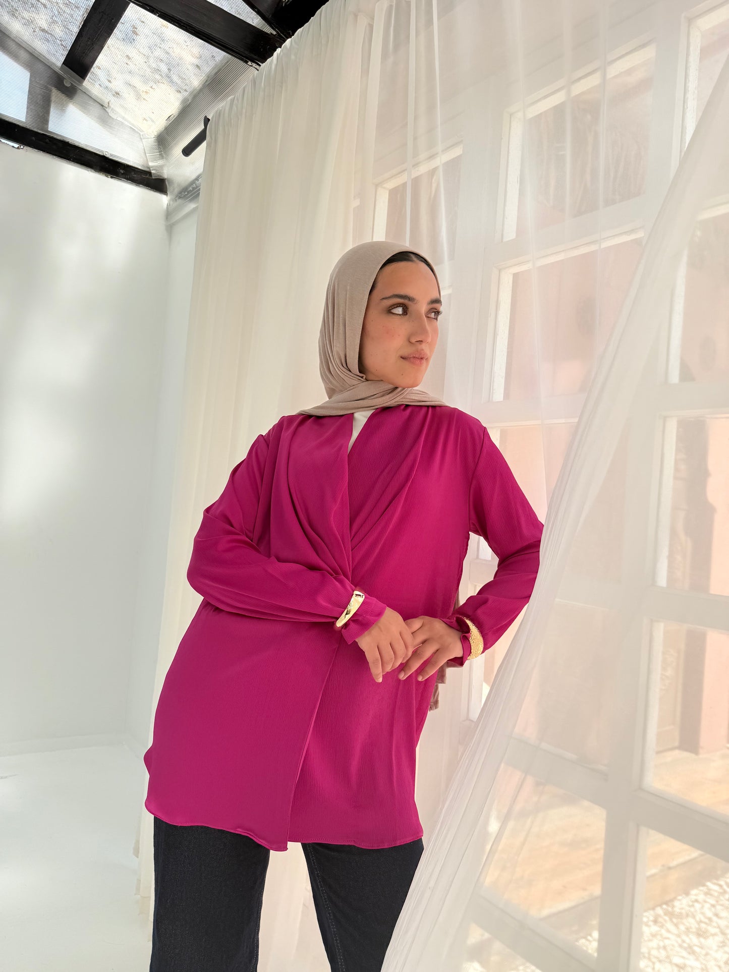Hot pink satin bubble jacket