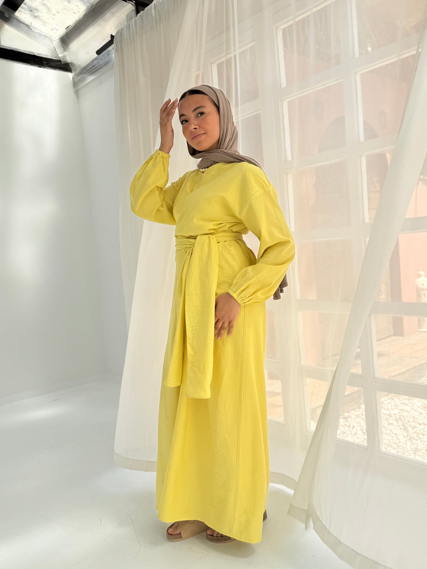 Greece linen dress in yellow