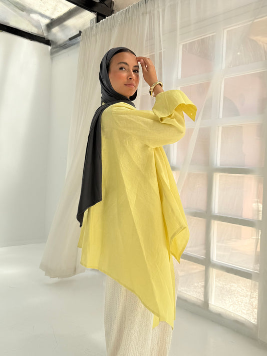 Pure linen cardigan in yellow