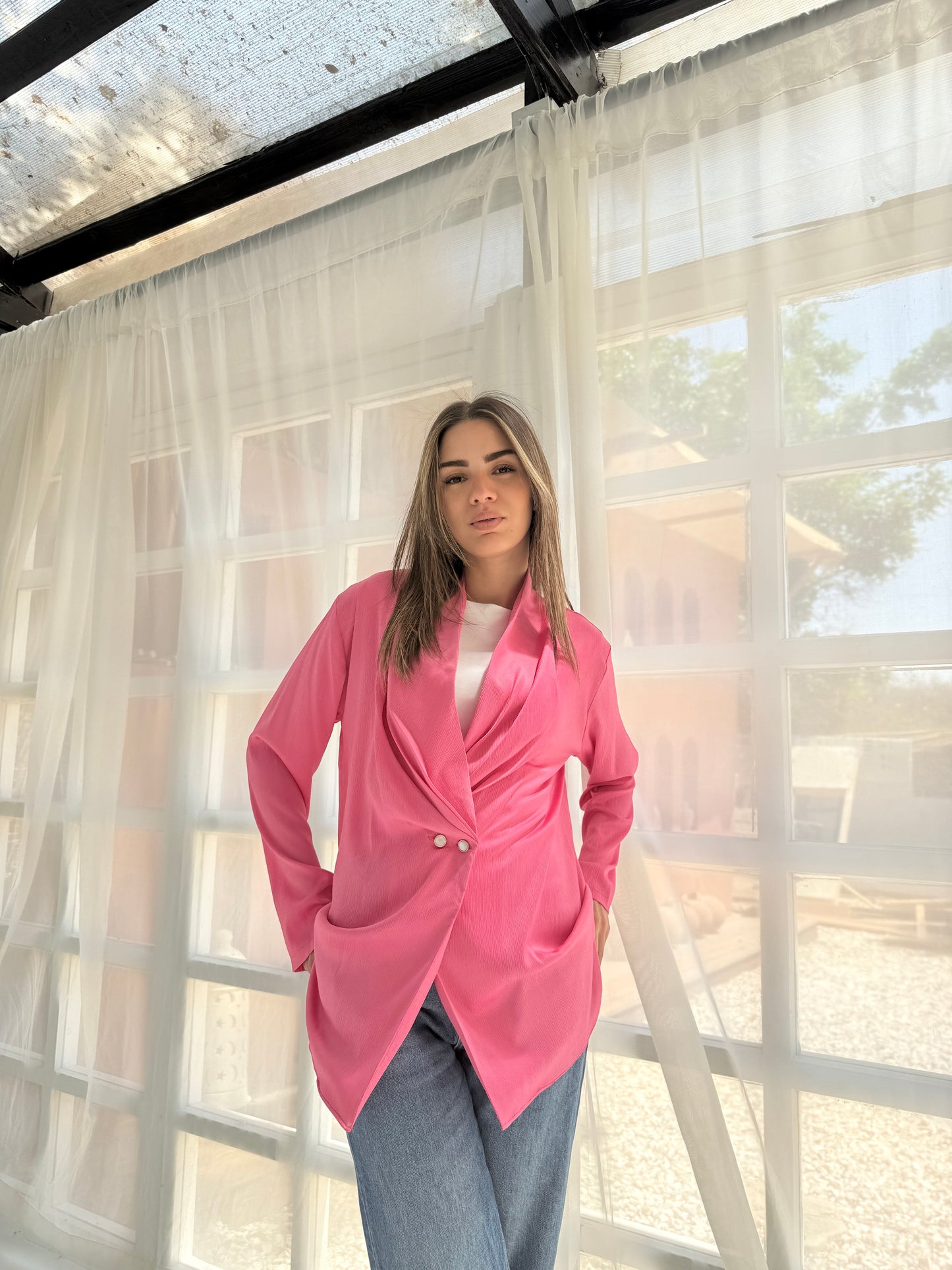 Pink satin bubble  jacket