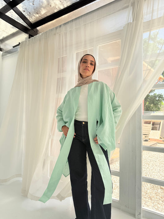 Pure linen cardigan in cool mint