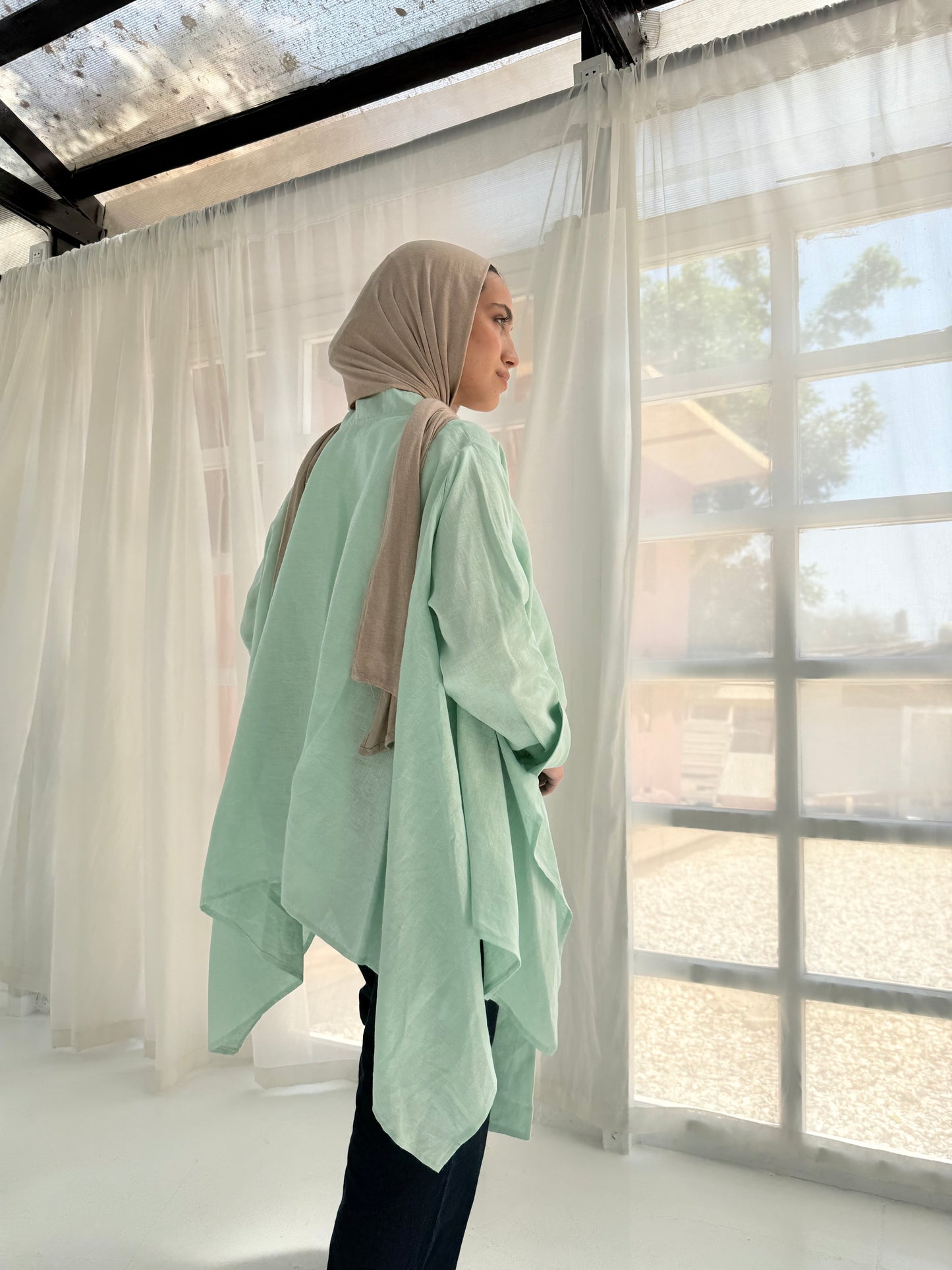 Pure linen cardigan in cool mint
