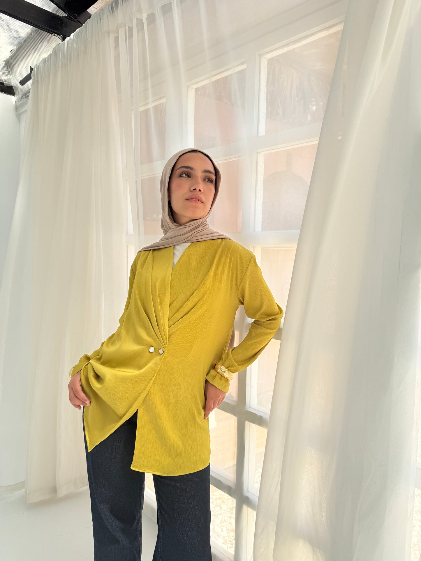 Yellow satin bubble jacket