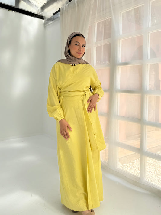 Greece linen dress in yellow