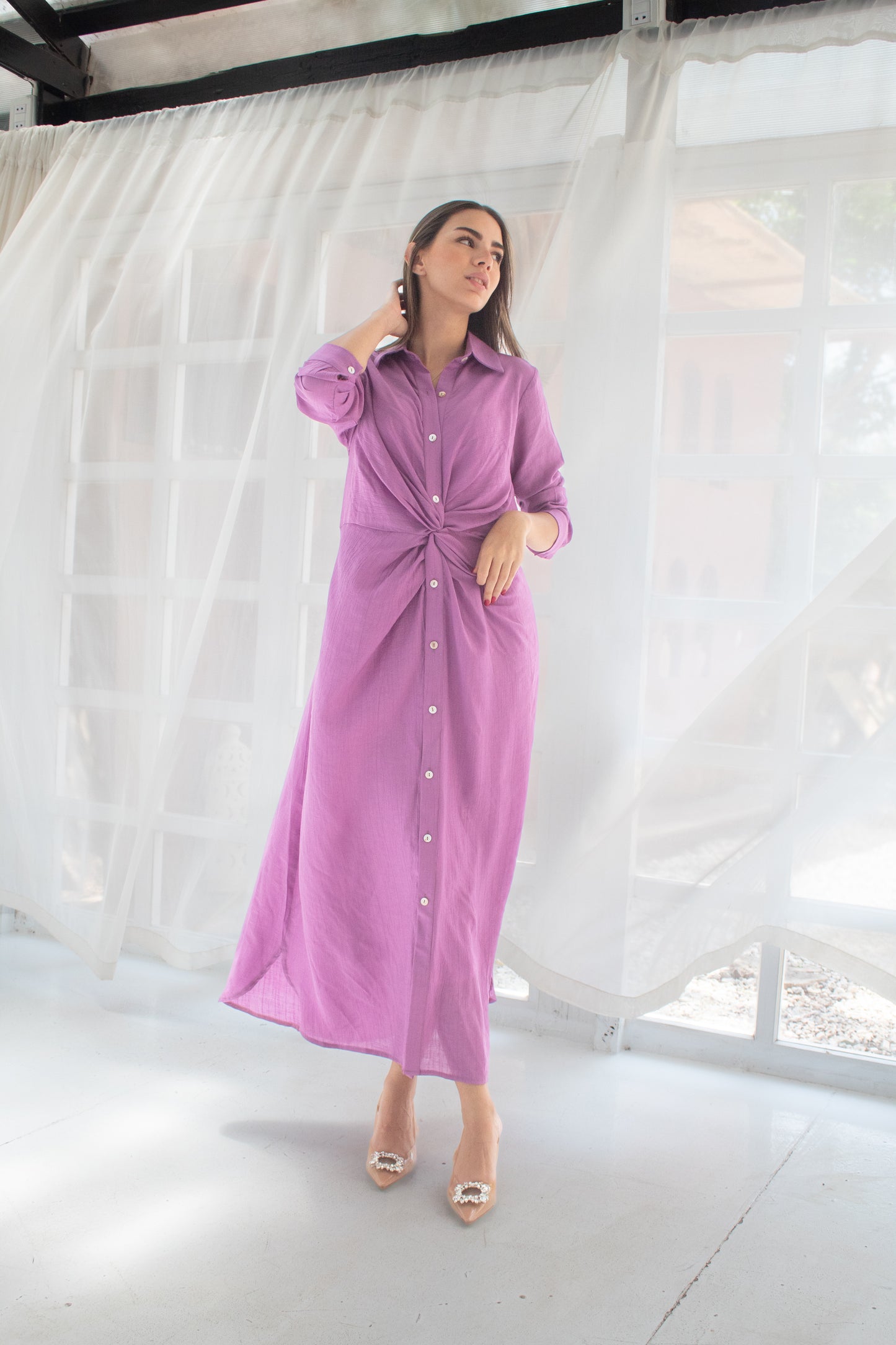 ( Soli dress) purple glass (Linen Mixed with Silk)dress