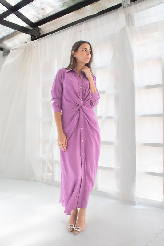 ( Soli dress) purple glass (Linen Mixed with Silk)dress
