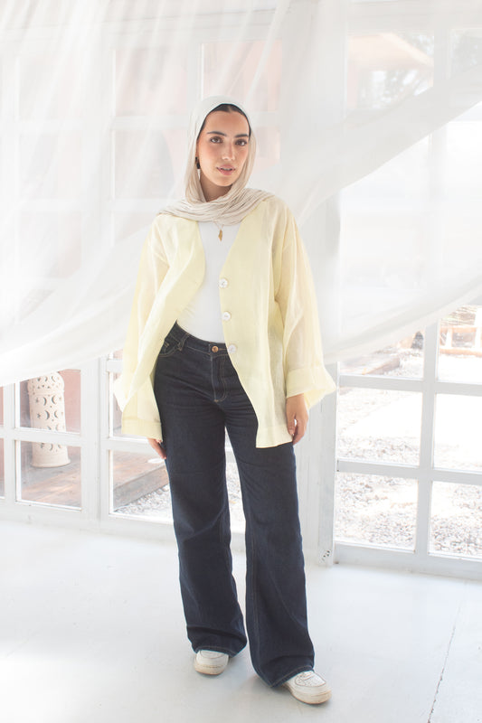 Butter yellow pure linen jacket and cardigan