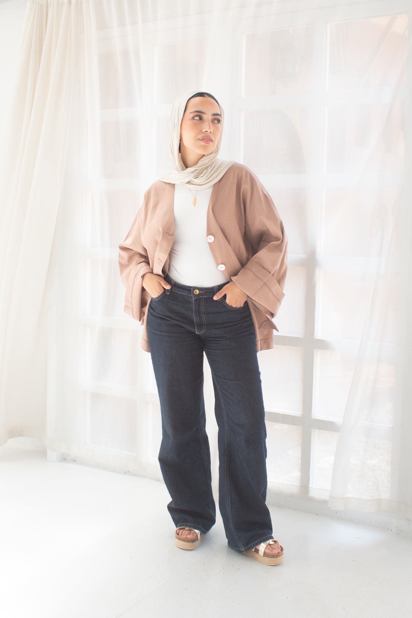 Brick brown pure linen jacket and cardigan