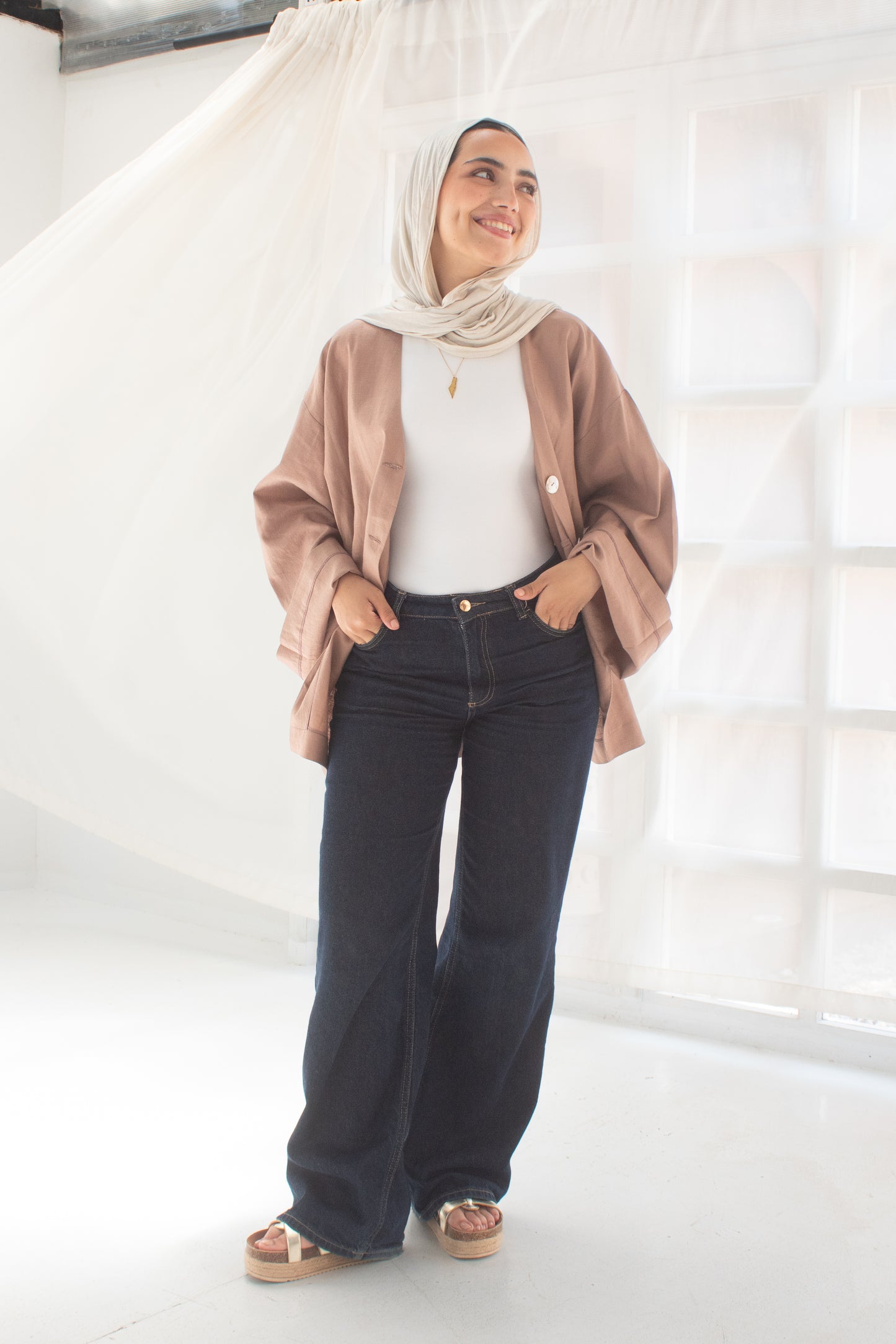 Brick brown pure linen jacket and cardigan