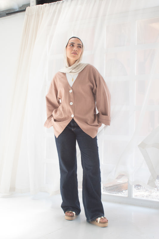 Brick brown pure linen jacket and cardigan