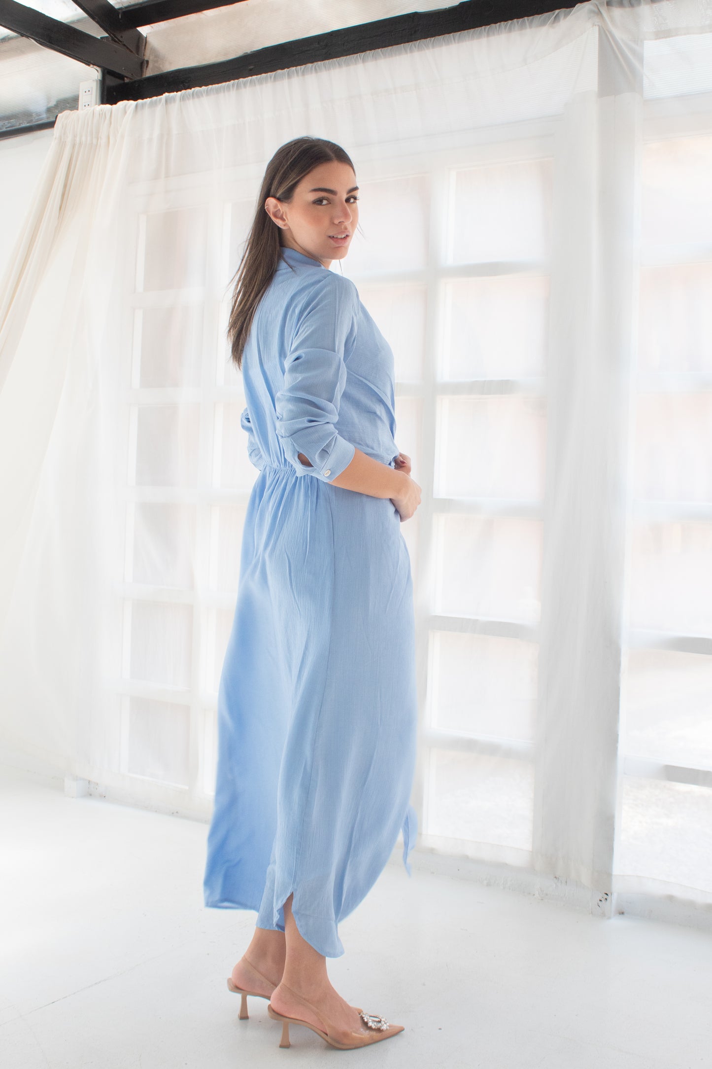 (Soli dress)blue sky glass (Linen Mixed with Silk)dress