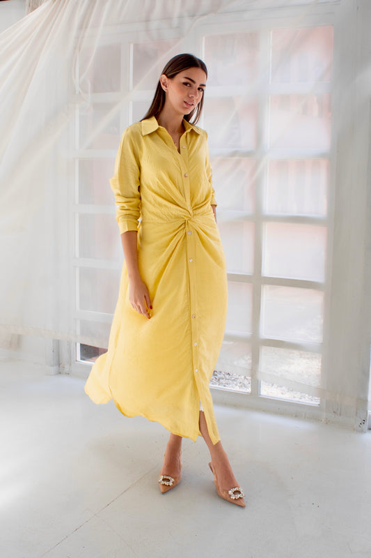 ( Soli dress) yellow glass (Linen Mixed with Silk)dress