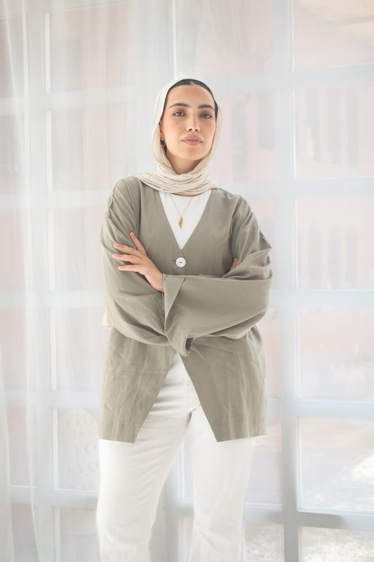 Olive pure linen jacket and cats