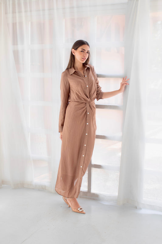 ( Soli dress) Dark goldenrod glass(Linen Mixed with Silk)dress