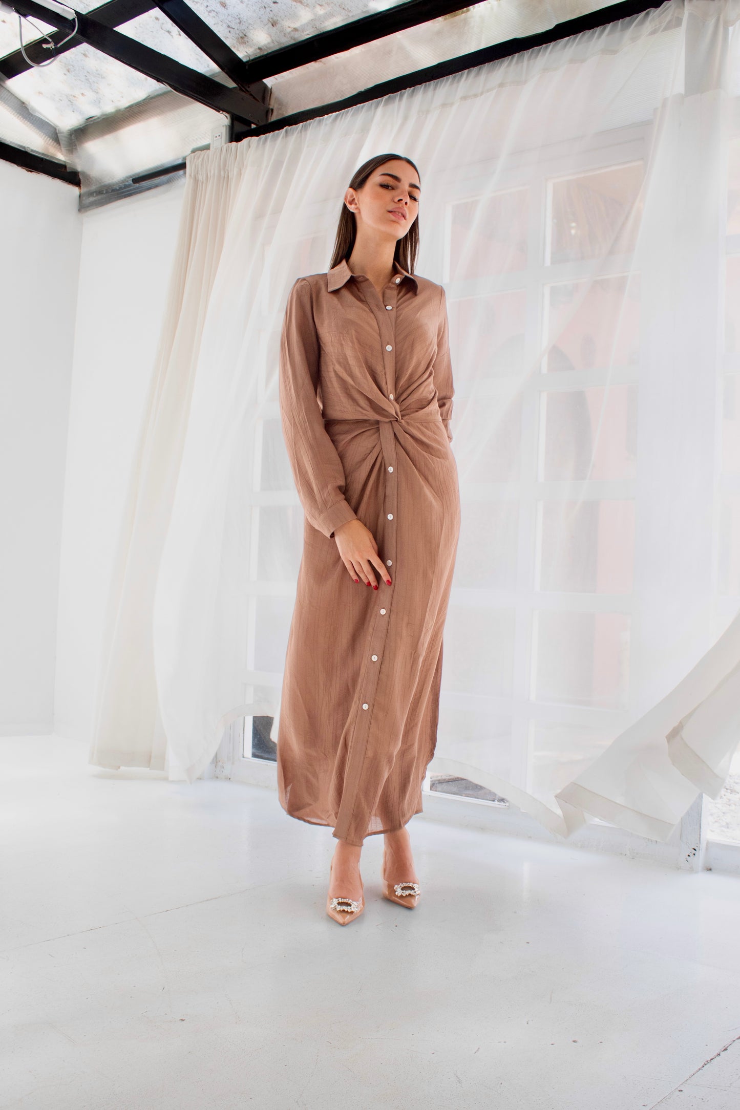 ( Soli dress) Dark goldenrod glass(Linen Mixed with Silk)dress