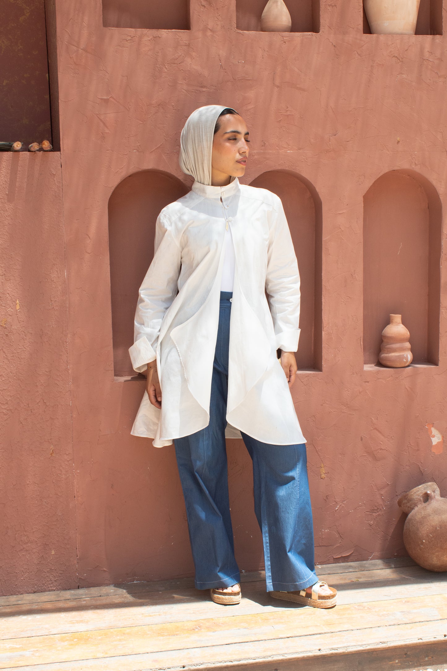 White studded poplin circuitous blouse