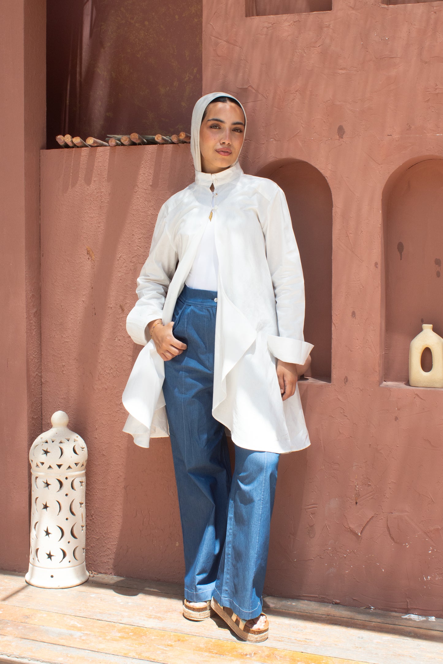 White studded poplin circuitous blouse