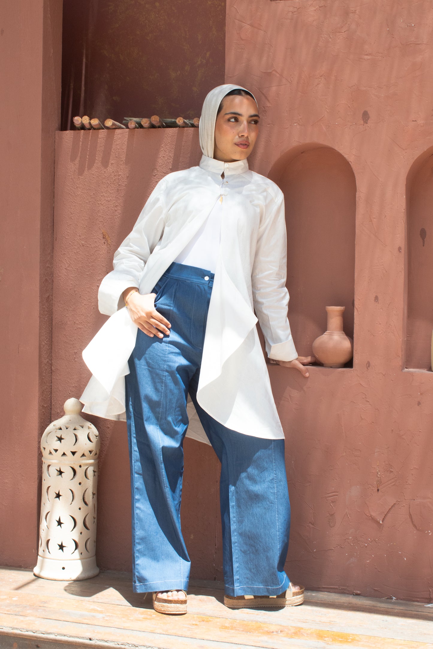 White studded poplin circuitous blouse