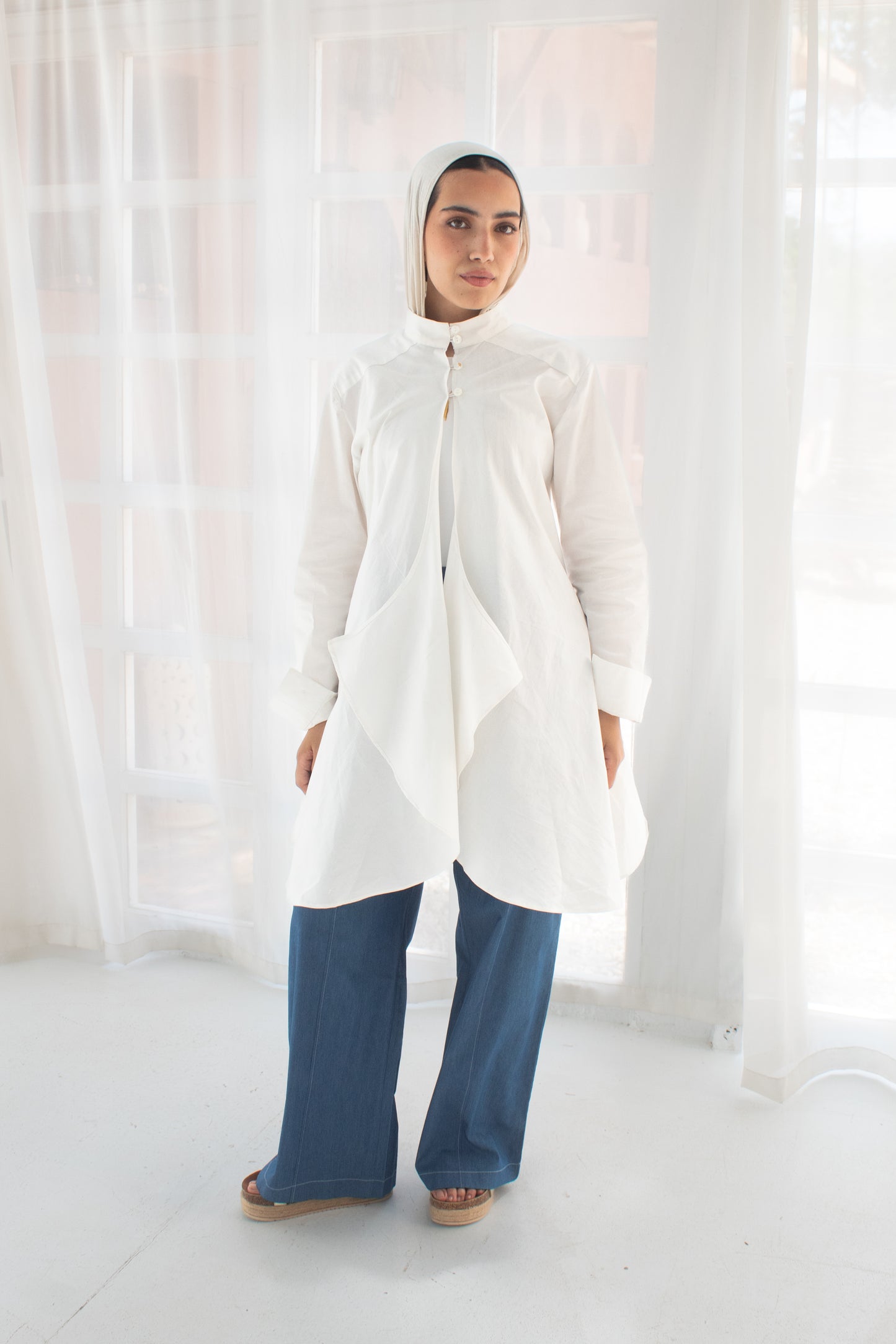 White studded poplin circuitous blouse