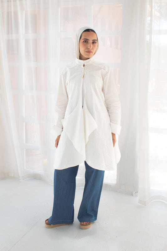 White studded poplin circuitous blouse
