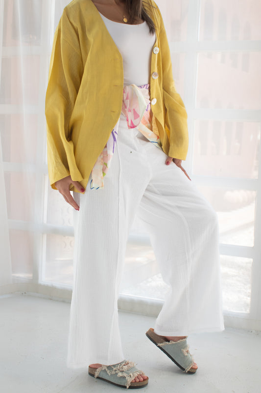 Mustard Pure linen jacket and cardigan