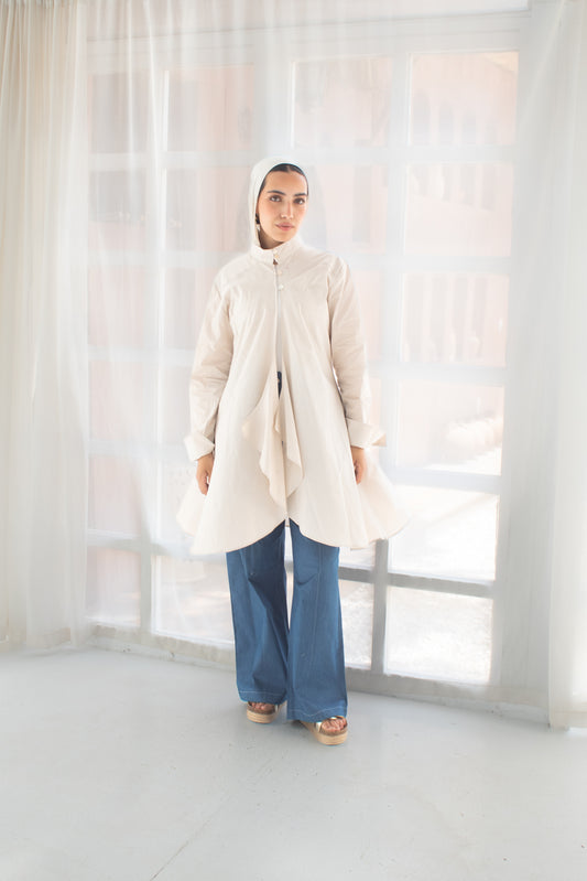 Beige studded poplin circuitous blouse