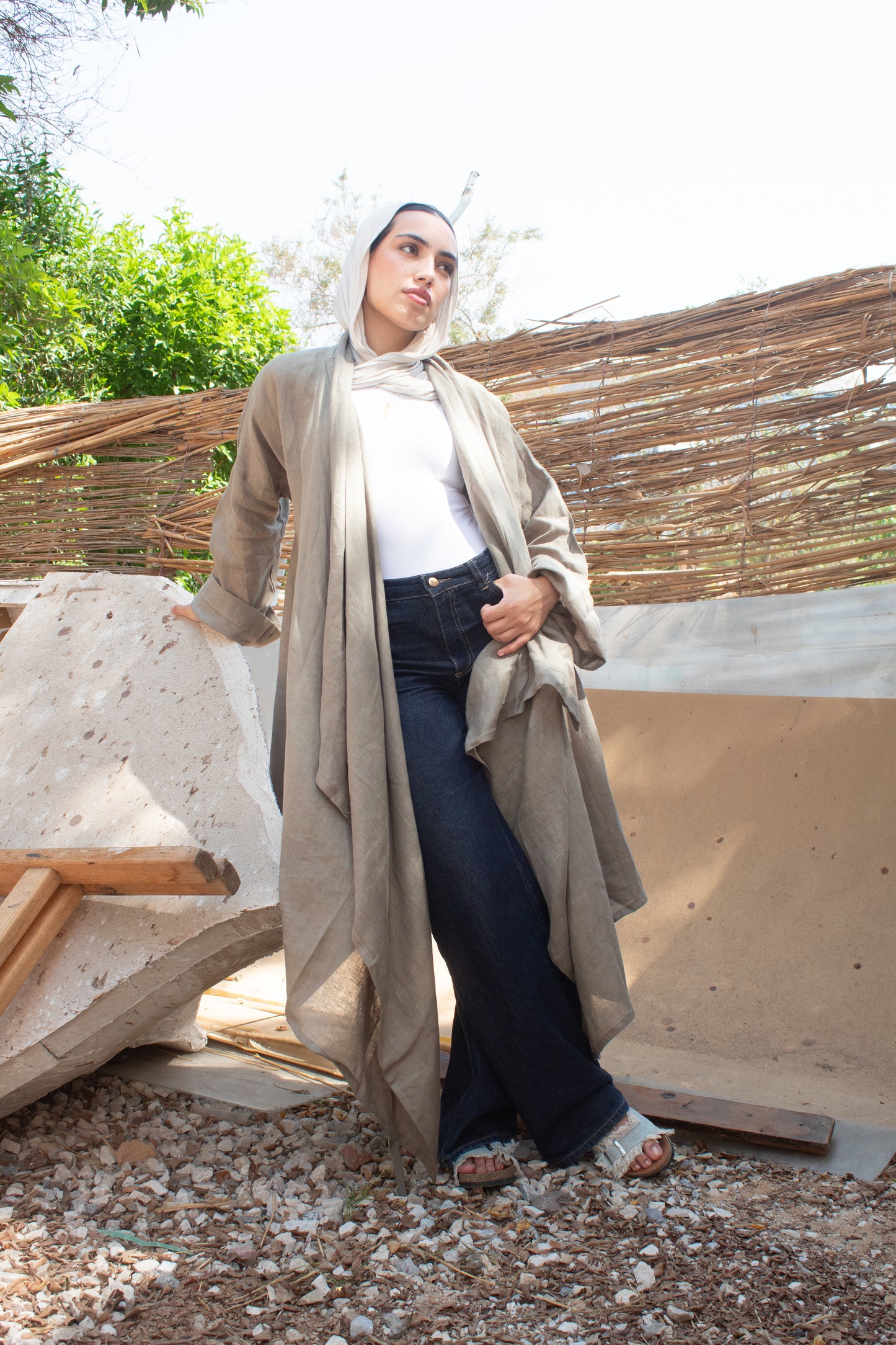 Butterfly olive pure linen cardigan