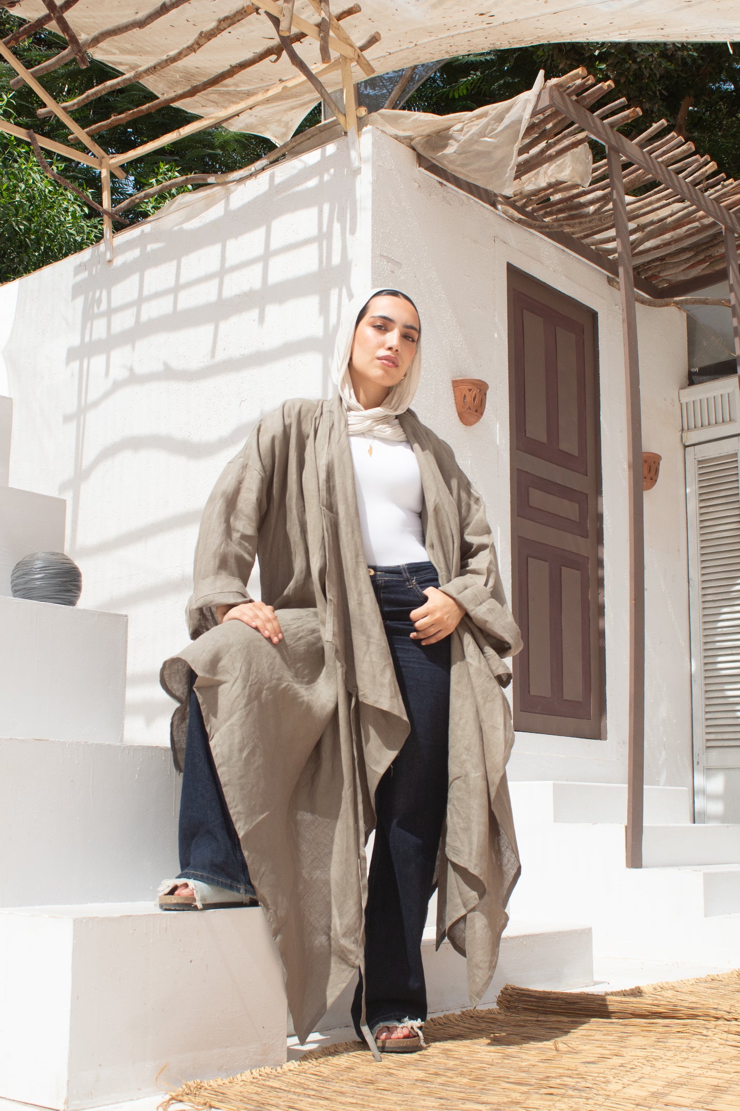 Butterfly olive pure linen cardigan