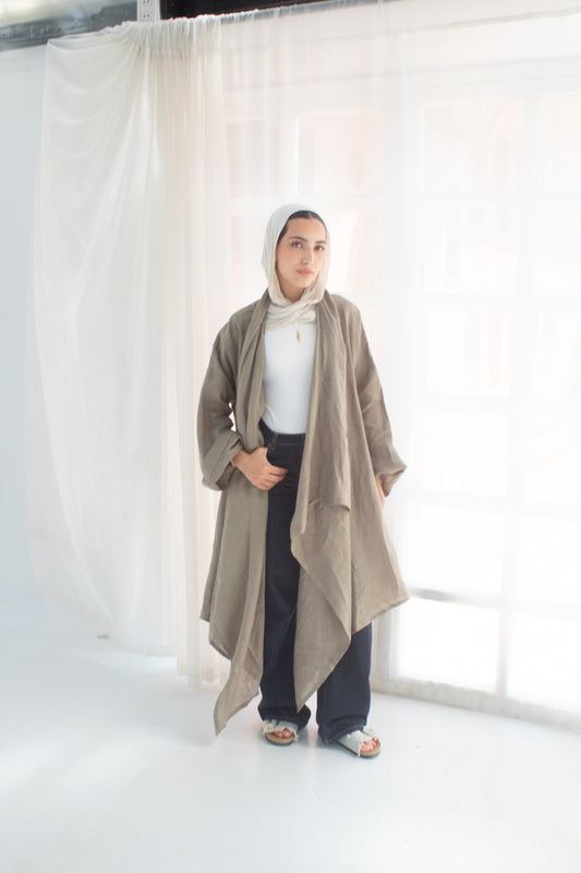 Butterfly olive pure linen cardigan
