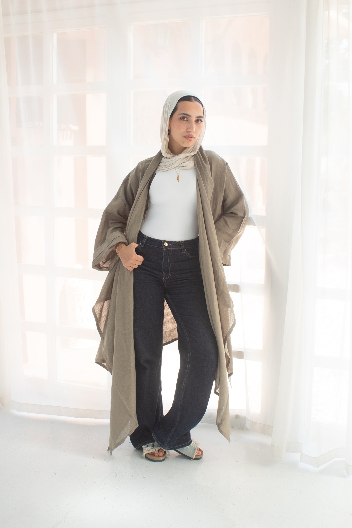 Butterfly olive pure linen cardigan