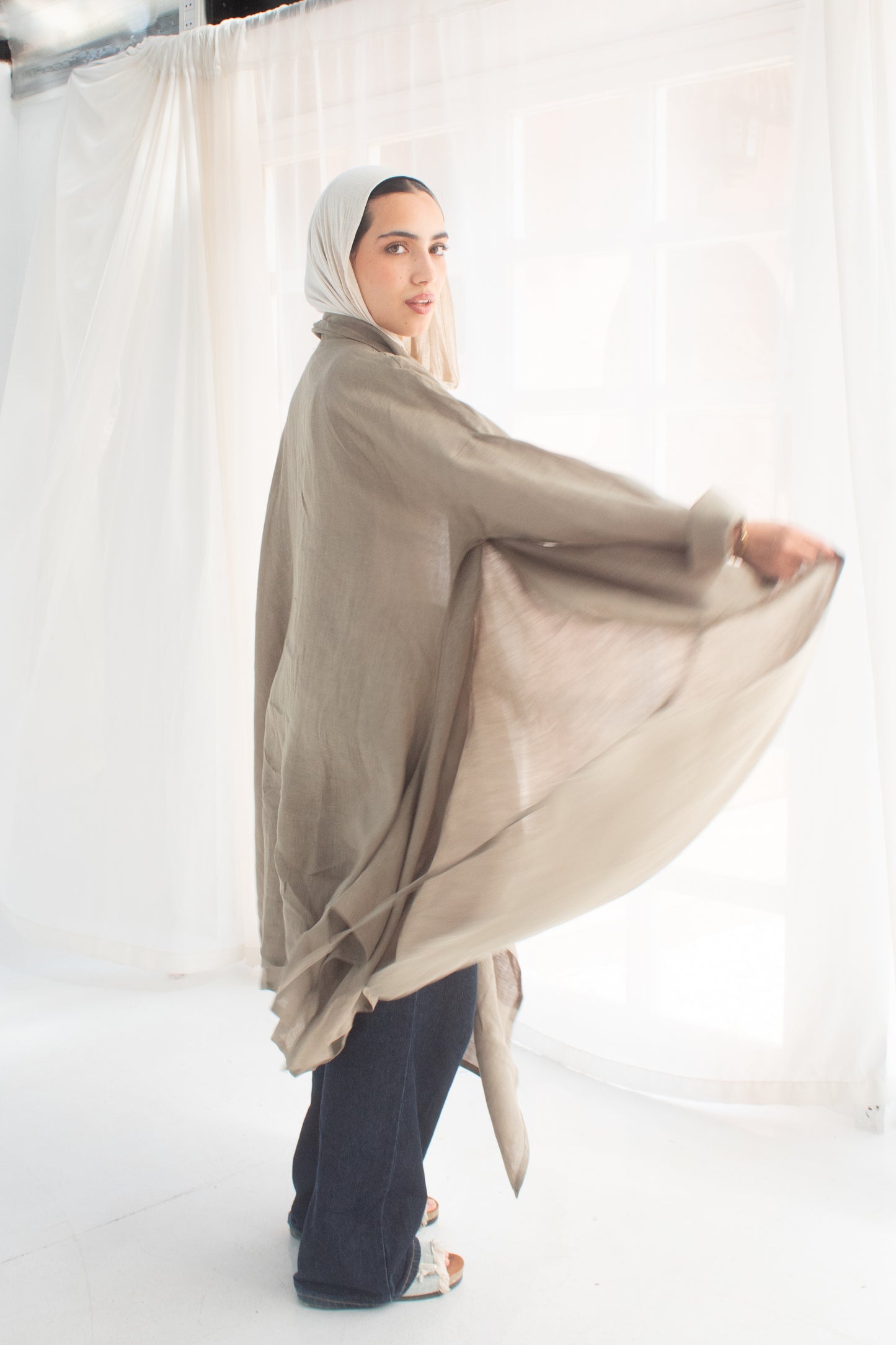 Butterfly olive pure linen cardigan