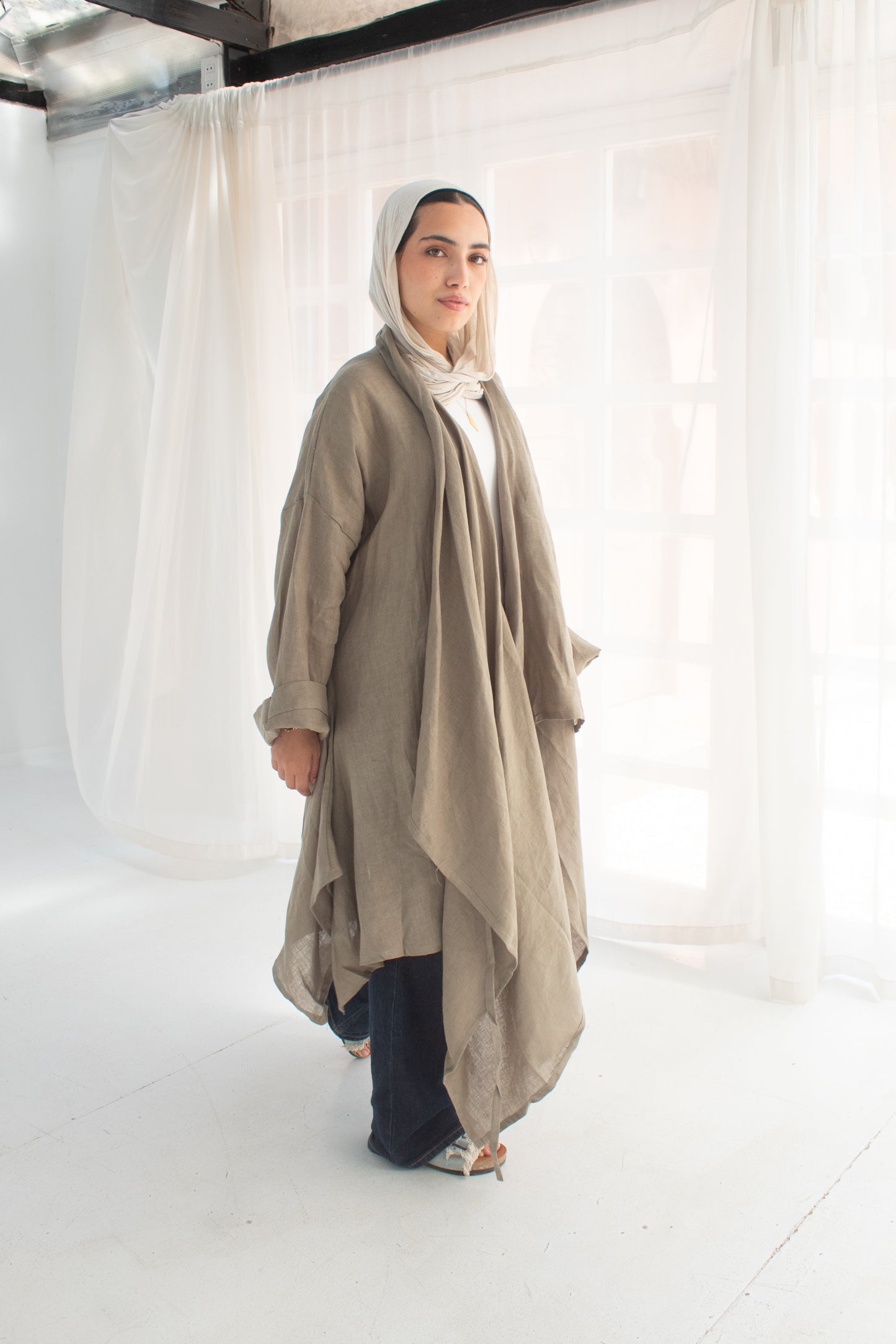 Butterfly olive pure linen cardigan