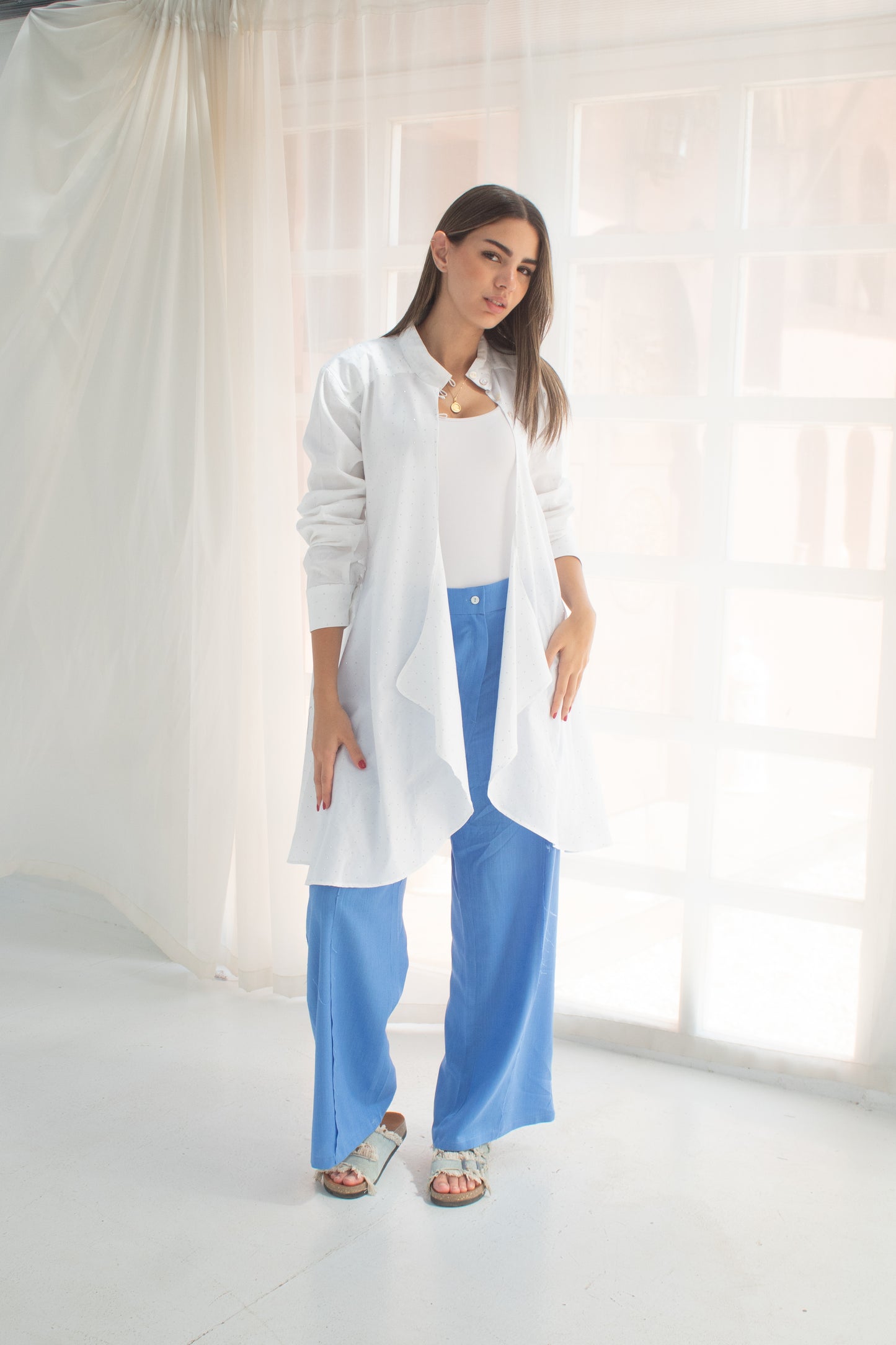 White circuitous Shimmered blouse