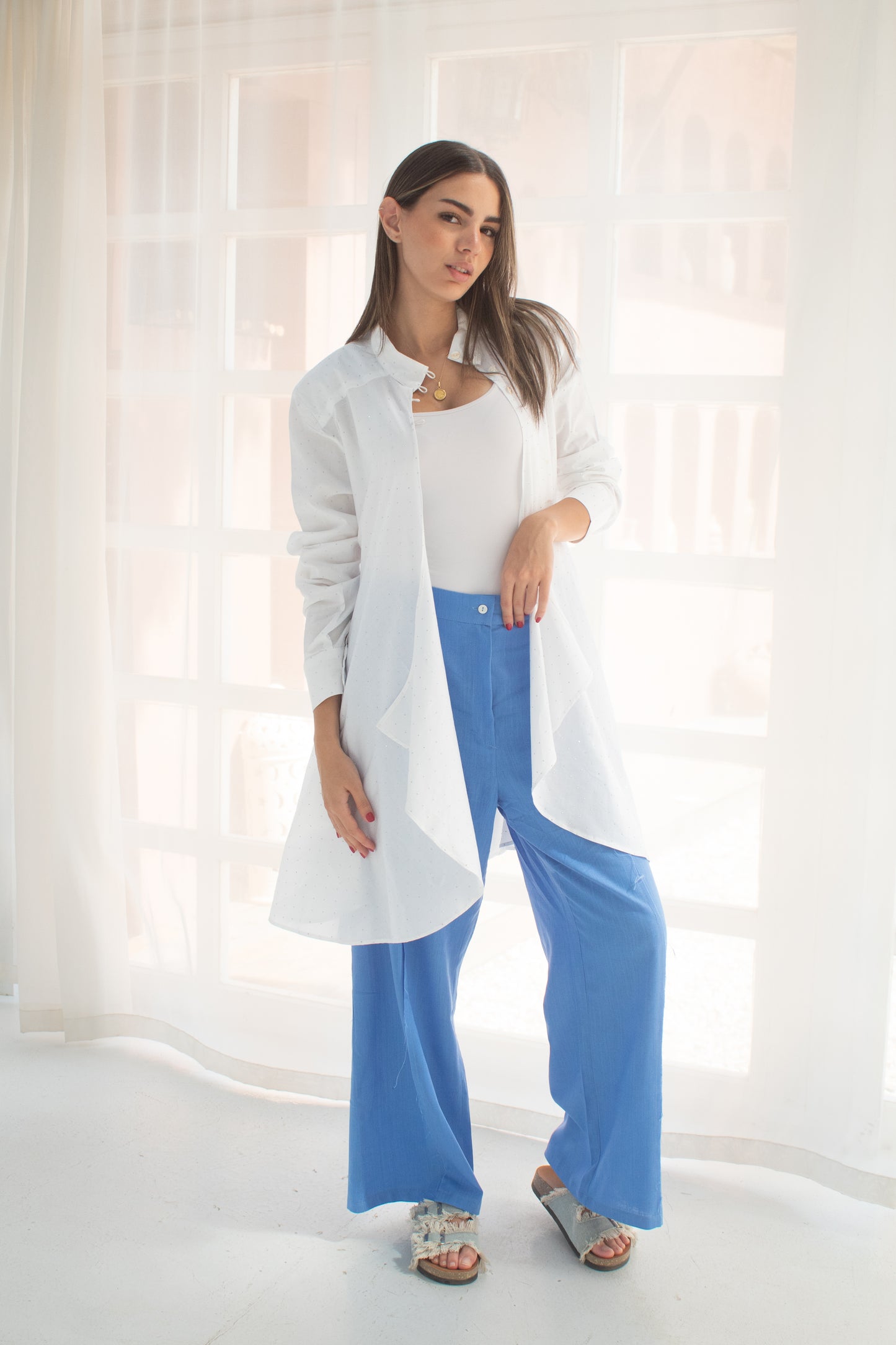 White circuitous Shimmered blouse