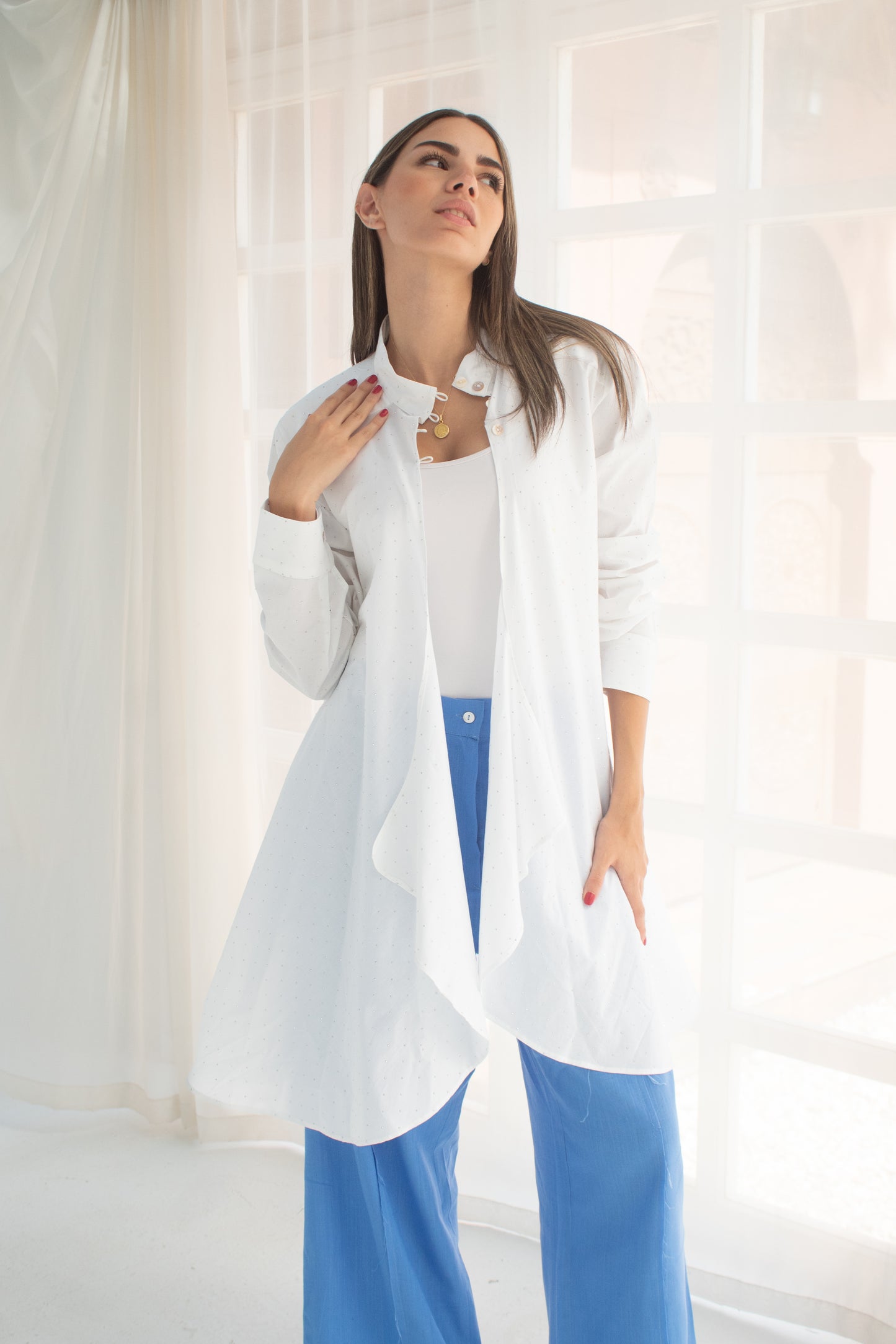 White circuitous Shimmered blouse