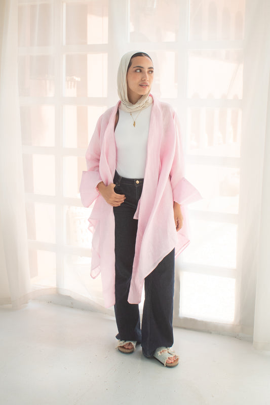 Pure linen cardigan in pink
