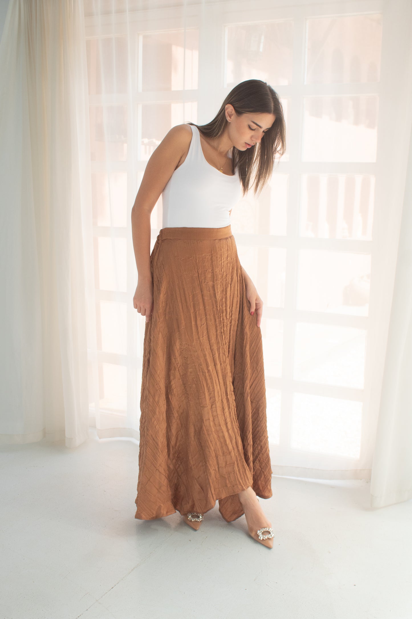 Crushed skirt in brown