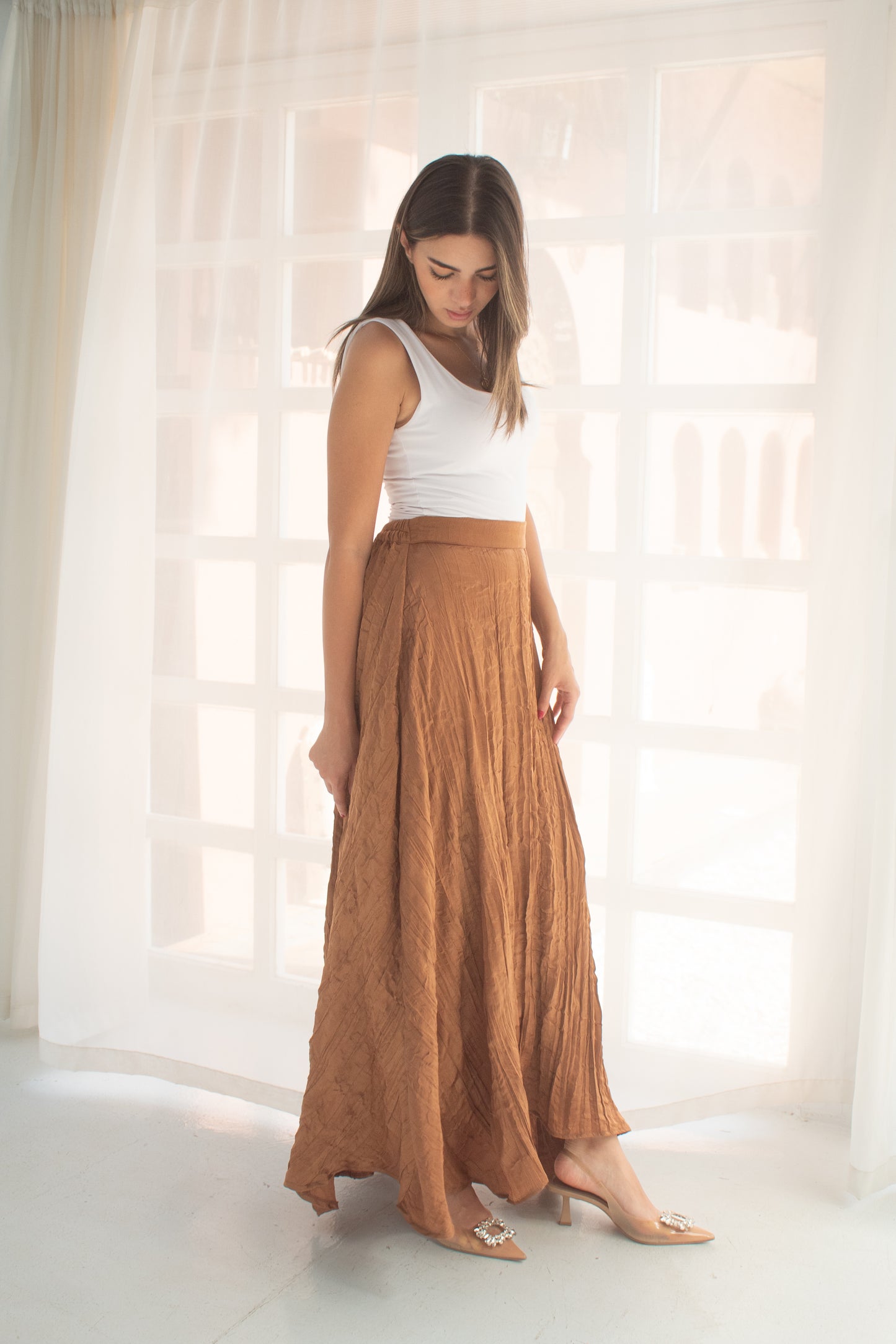 Crushed skirt in brown
