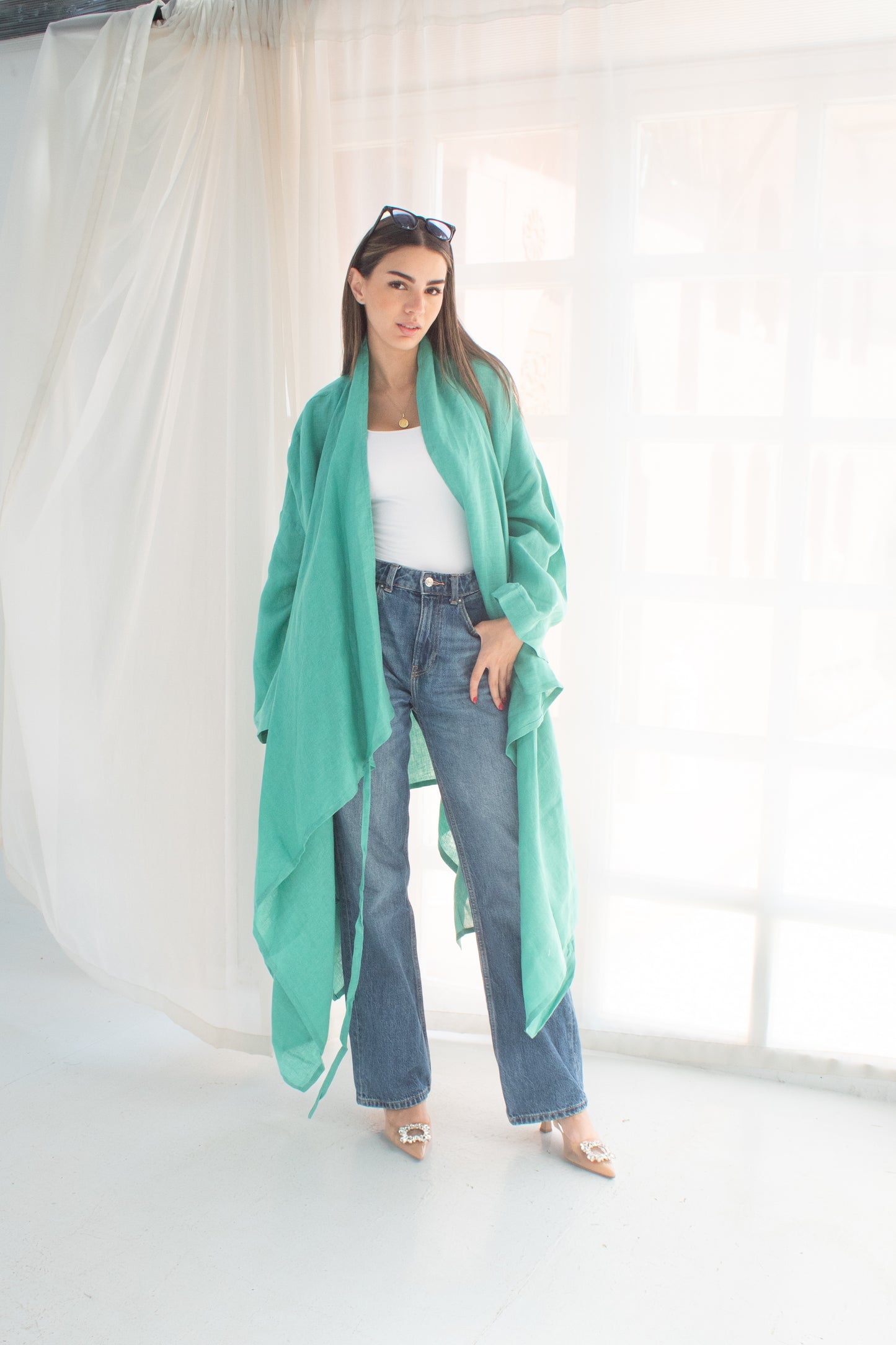 Butterfly tiffany blue pure linen cardigan