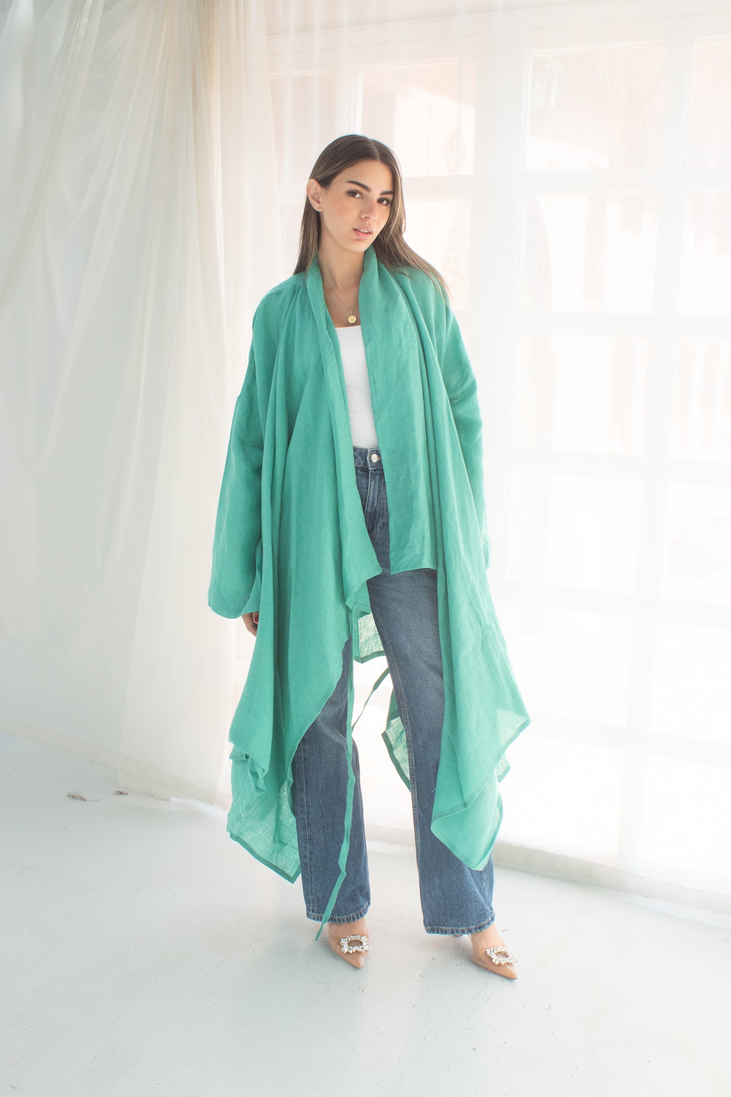 Butterfly tiffany blue pure linen cardigan