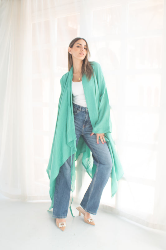 Butterfly tiffany blue pure linen cardigan
